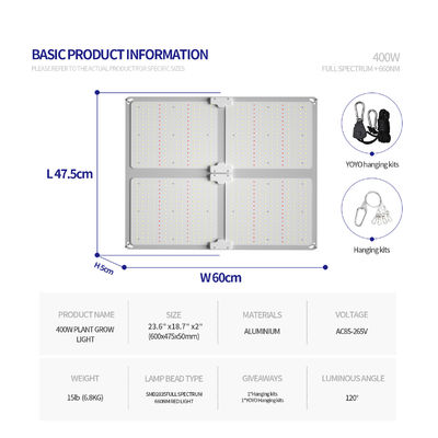 Φωτιστικό LED ανάπτυξης πλήρους φάσματος 400W με ρυθμιζόμενο ύψος ανάρτησης για ανάπτυξη φυτών σε εσωτερικούς χώρους