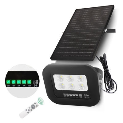 Φωτιστικό LED Solar 50 Watt IP65, Όλα-Μαύρα, Μονοκρυσταλλικό Πυρίτιο Ηλιακό Πάνελ